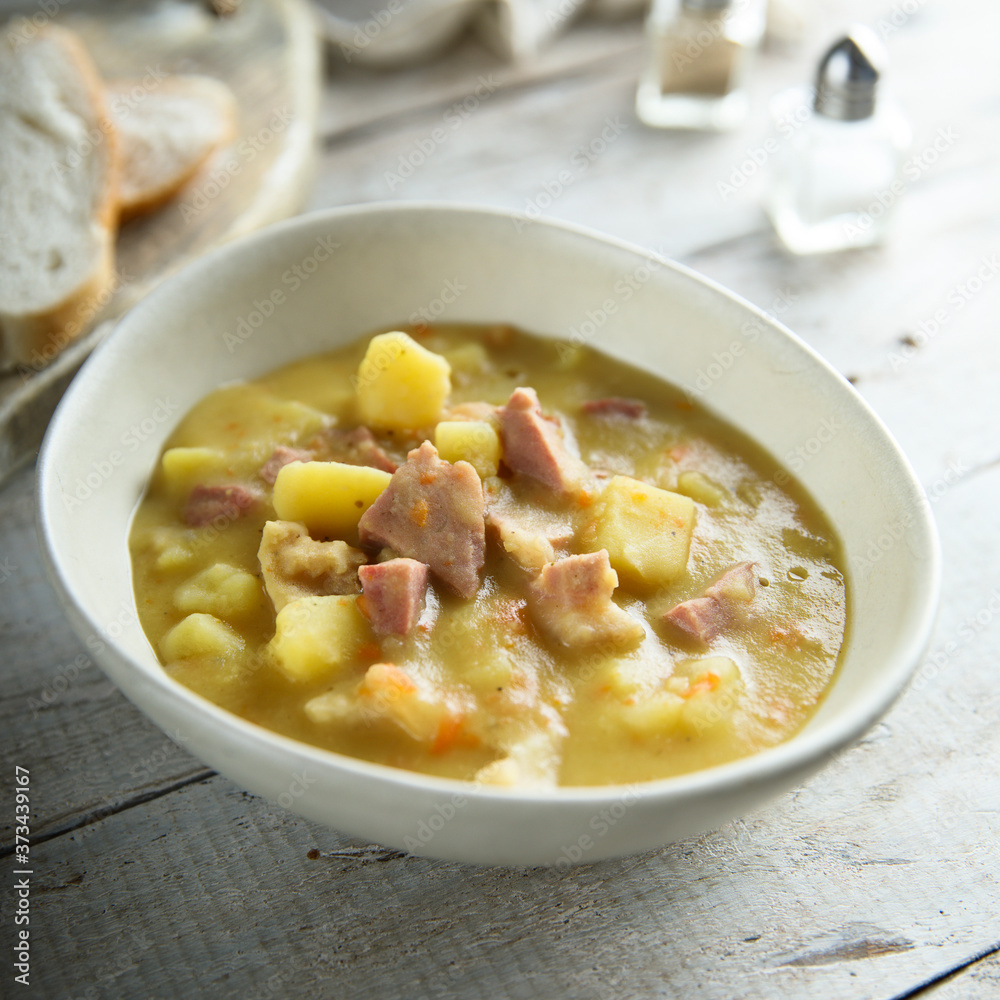 Traditional German pea soup with pork Traditional German pea soup with pork