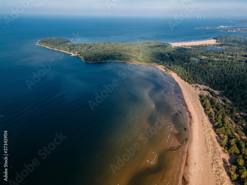 Aerial view to Beautiful sandy beach Yyteri at summer, in Pori, Finland