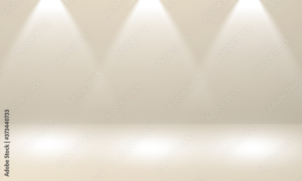Champagne color stage background with three spotlight
