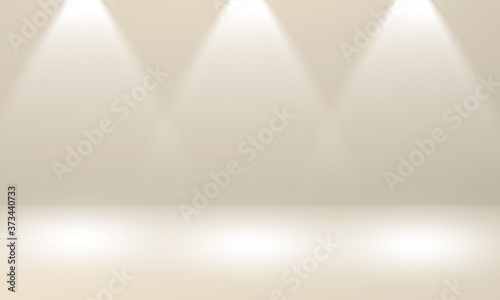 Champagne color stage background with three spotlight