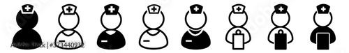 Nurse Icon Black | Nursing Care Person Illustration | Emergency Cross Hat Symbol | Female Aid Logo | Hospital Staff Sign | Isolated | Variations