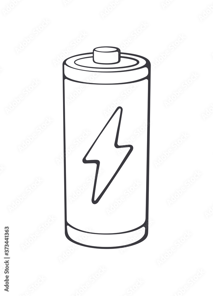 Charging energy status of electrical device accumulator. Outline icon. Vector illustration. Empty charge level battery indicator with lightning sign. Power technology. Isolated white background Charging energy status of electrical device accumulator. Outline icon. Vector illustration. Empty charge level battery indicator with lightning sign. Power technology. Isolated white background