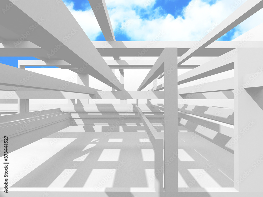 Fototapeta premium Empty white architecture with sky view