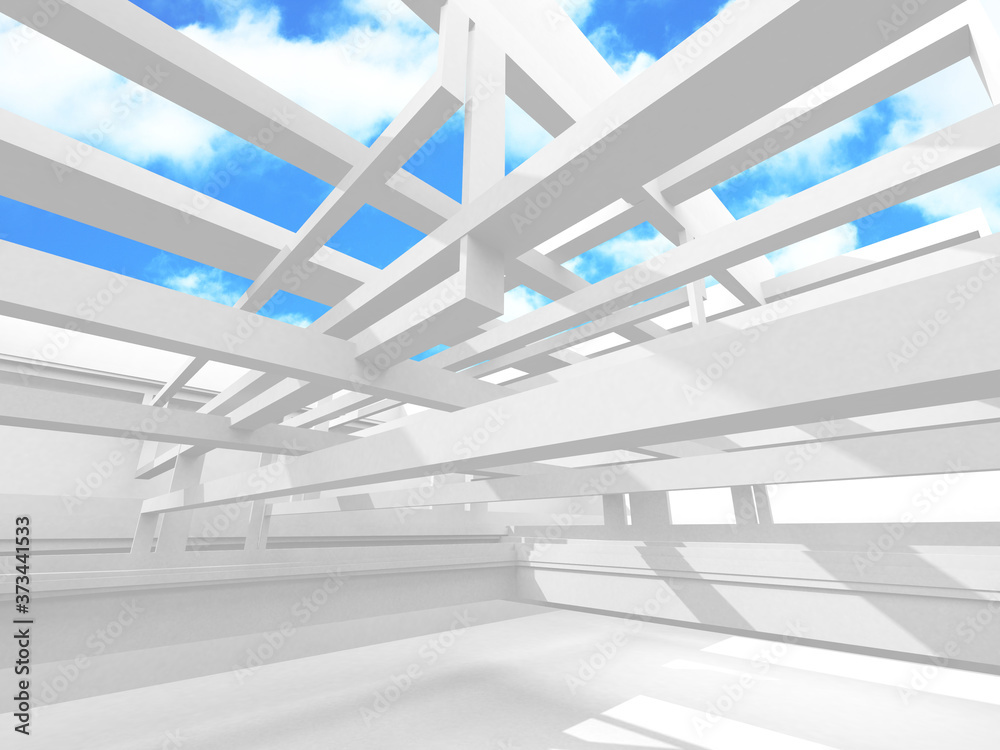 Obraz premium Empty white architecture with sky view