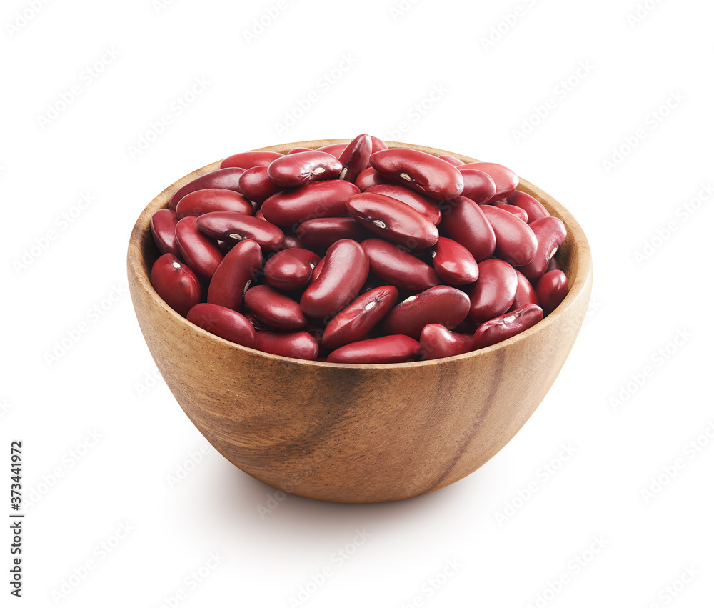Bowl of red kidney beans isolated on white background - clipping path included