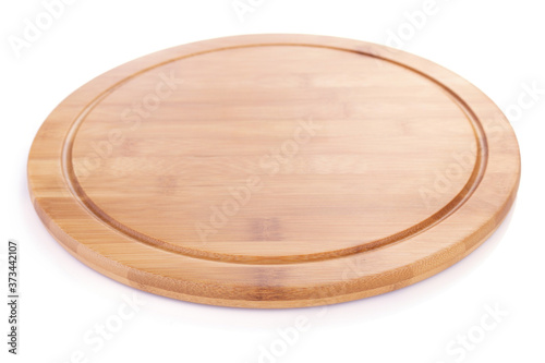 pizza cutting wooden board on white background