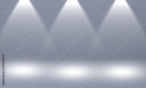 Dusty blue color stage background with three spotlight