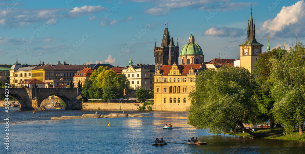 Famous Charles Bridge In Prague on a beautiful summer afternoon