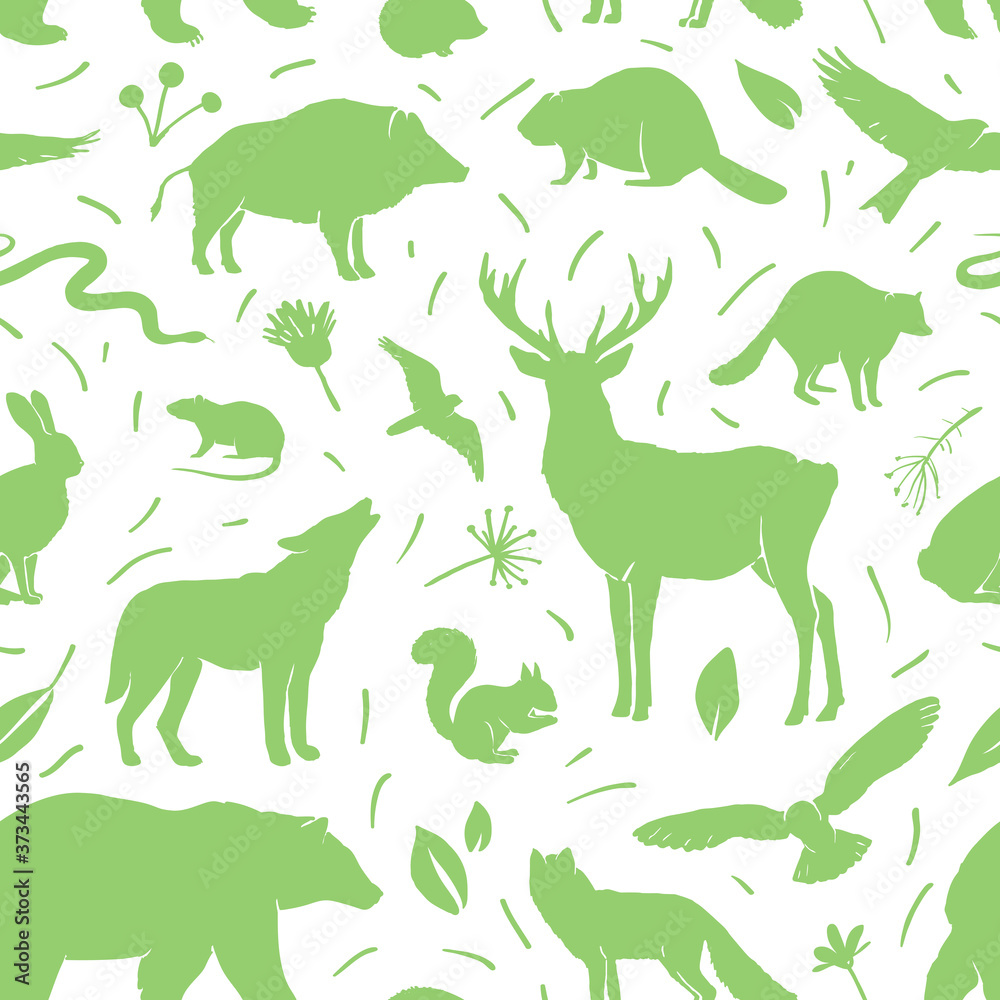 Vector forest animals collection in circle frame. Flat animals silhouettes in green colors. Design for t-shirt print, cover, poster, banner, card Vector forest animals collection in circle frame. Flat animals silhouettes in green colors. Design for t-shirt print, cover, poster, banner, card