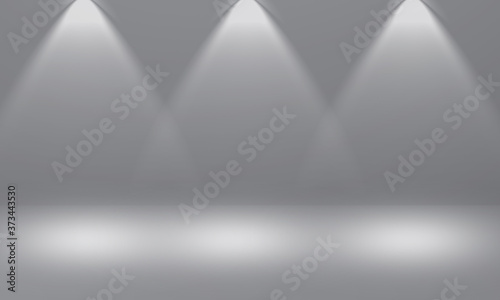 Grey color stage background with three spotlight