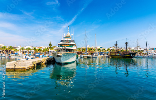 Fototapeta Naklejka Na Ścianę i Meble -  Kardamena Village Harbour view in Kos Island. Kos Island is populer tourist destination in Greece.