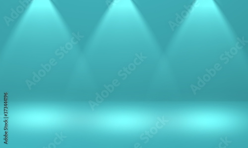 Jamaican sea color stage background with three spotlight