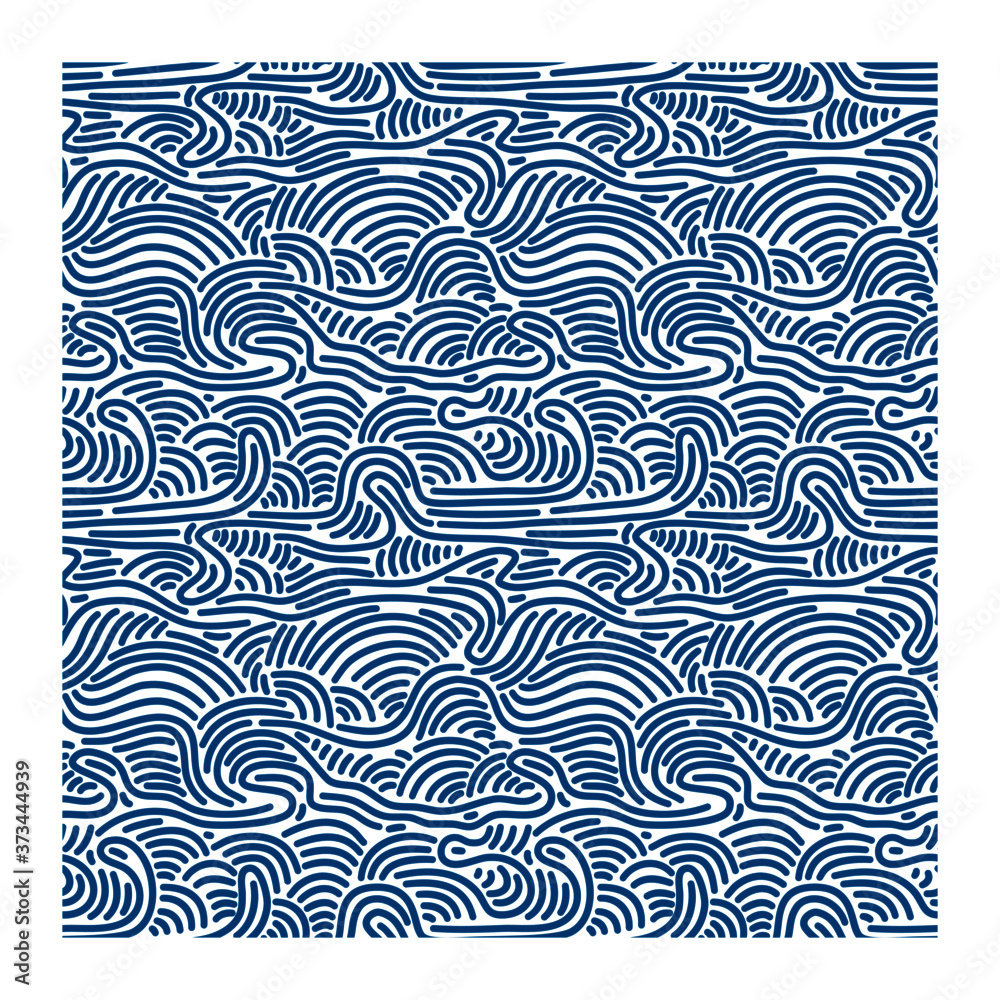 Seamless pattern of blue lines waves. Design for backdrops with sea, rivers or water texture. Figure for textiles. Surface design.