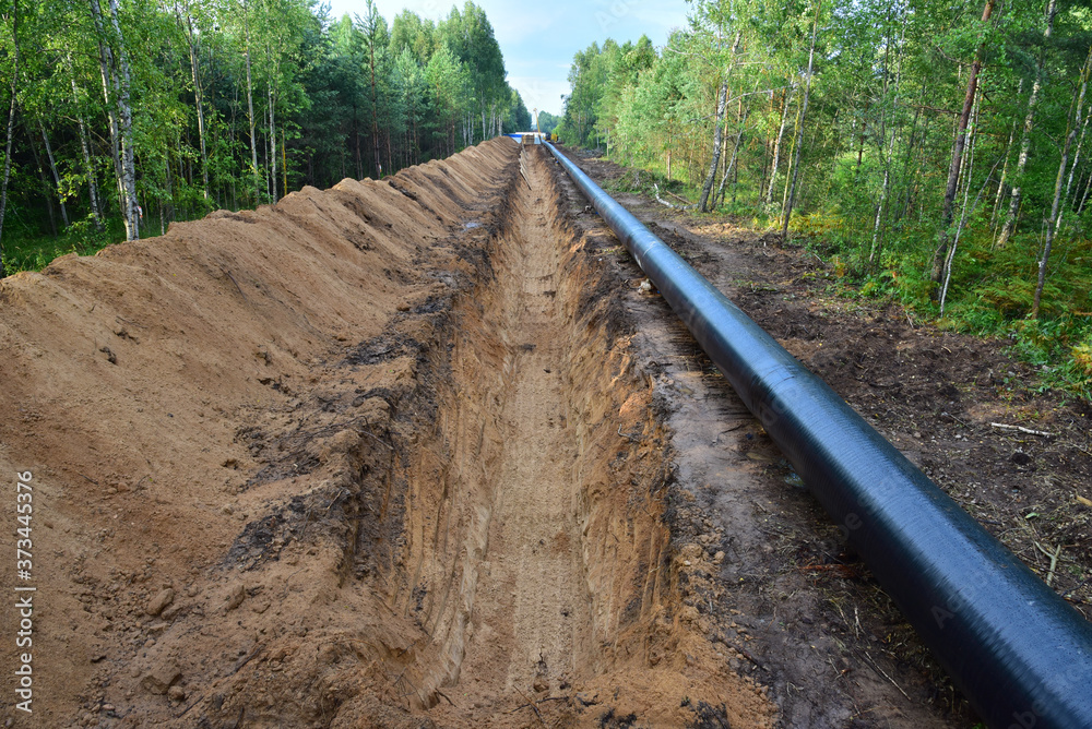 Crude oil and Natural gas pipeline construction work in forest area