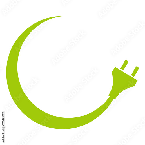 Grüner Stecker Icon mit geschwungener grüner Linie photo