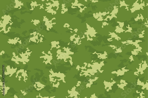 Camouflage seamless pattern. Pixelated shapes. Olive green background.