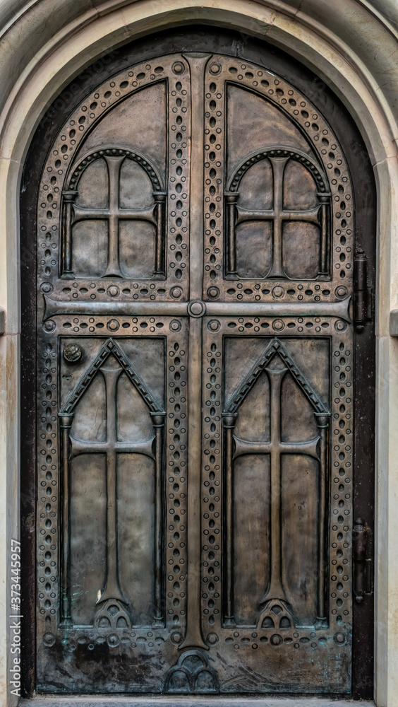 Bronze forged gates of the old monastery