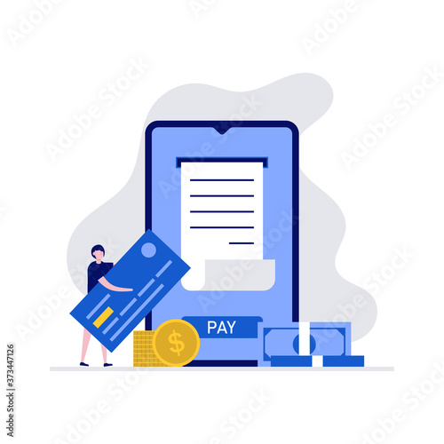 Online mobile payment or money transfer concept with character. Internet payments, online bank. Modern vector illustration in flat style for landing page, mobile app, web banner, hero images.