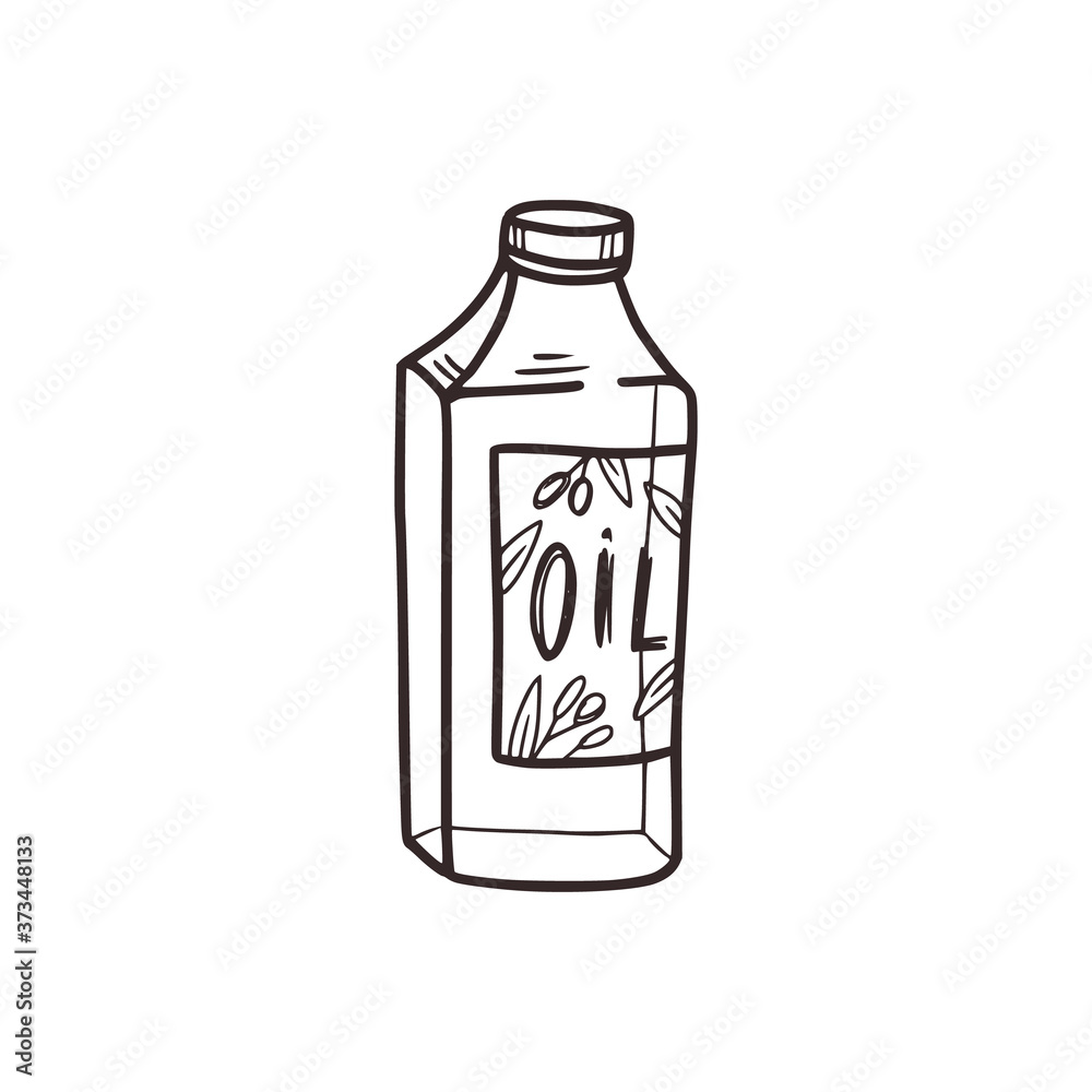 Linear sketch of a bottle of olive oil in doodle style. Cooking concept. Isolated on white background, stock vector illustration. Linear sketch of a bottle of olive oil in doodle style. Cooking concept. Isolated on white background, stock vector illustration.