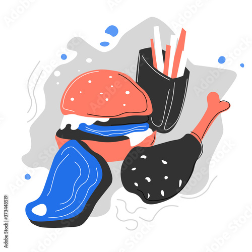 Burger and french fries, bad nutrition habits vector