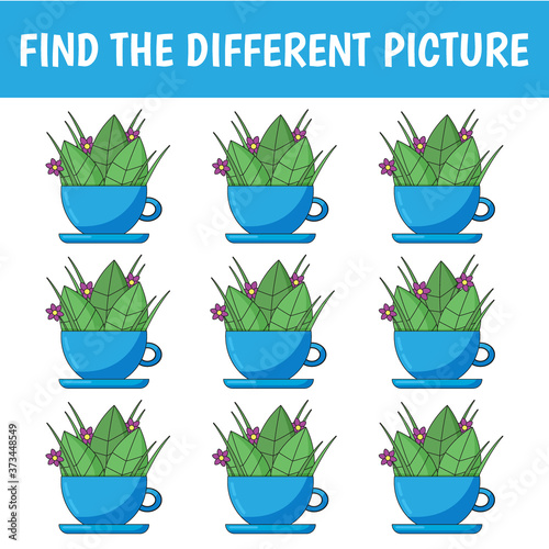 Find a cup that's different from the others. Children's game of mindfulness. Vector.