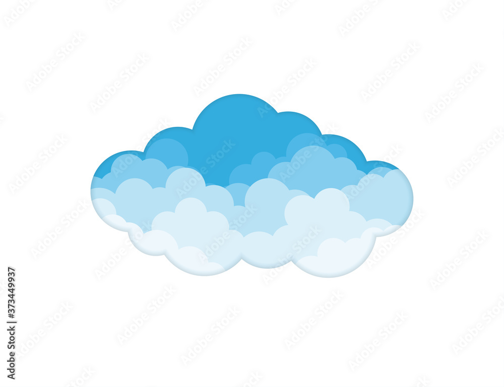 Sky with blue clouds cartoon paper cut style object logo vector isolated on white background Sky with blue clouds cartoon paper cut style object logo vector isolated on white background