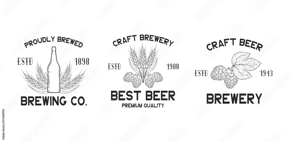 Set of brewery labels and signs. Emblems and badges for pub, bar ...