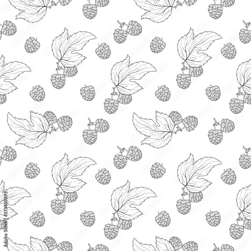 Seamless pattern with hop cones in engraving style. Vintage texture for pub or wallpaper. Vector isolated illustration. Menu background. Seamless pattern with hop cones in engraving style. Vintage texture for pub or wallpaper. Vector isolated illustration. Menu background.