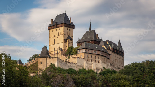 the exterior of czech castle named karlstejn