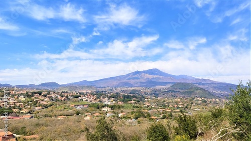March 5, 2019 Etna volcano calm on a sunny day, against a cloudy sky