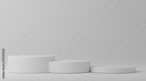 Step cylinder podiums white background. Abstract pedestal scene with geometrical. Scene to show cosmetic products presentation. empty space Showcase shopfront display case 3d illustration