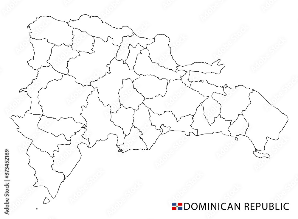 Dominican Republic map, black and white detailed outline regions of the country. Vector illustration