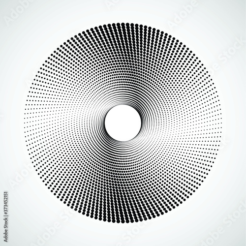Halftone dots in tunnel form. round logo . vector dotted frame pipe . tube design element