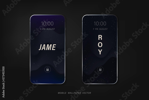 Set of mobile phone wallpaper vectors in dark blue universe theme with people names