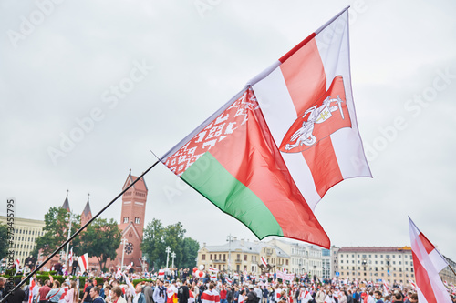 MINSK, BELARUS AUGUST 23, 2020 thousands of people attended a peaceful protest march at Independence square for constitutional change of power.