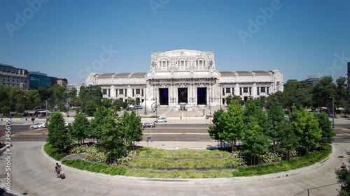 Milan, Italy. Main facade of stazione Centrale (train station)