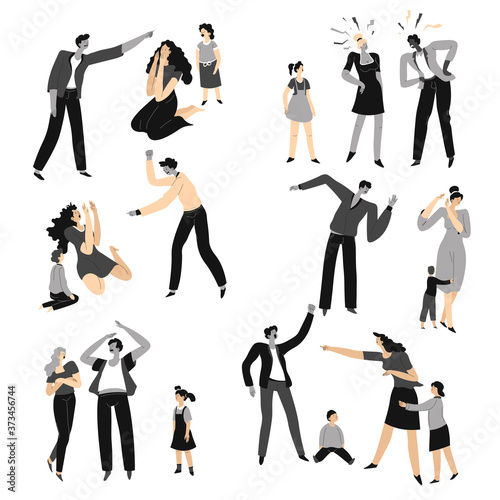 Violence and quarrels in family, mom and dad fighting