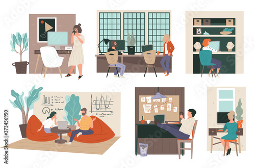 Working space at office or home, people at work