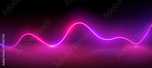 Realistic neon pink and blue wave with reflections, vector illustration