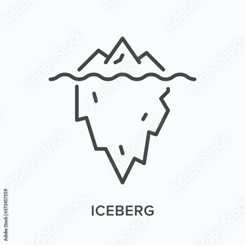 Iceberg flat line icon. Vector outline illustration of ice berg with underwater mountain. Glacier thin linear pictogram