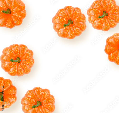 seven pumpkins on isolated white background