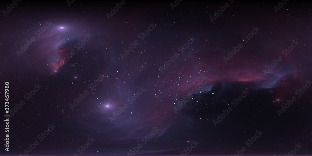 Obraz premium 360 degree space nebula panorama, equirectangular projection, environment map. HDRI spherical panorama. Space background with nebula and stars
