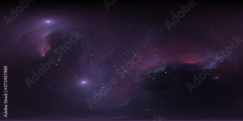 Fototapeta Naklejka Na Ścianę i Meble -  360 degree space nebula panorama, equirectangular projection, environment map. HDRI spherical panorama. Space background with nebula and stars