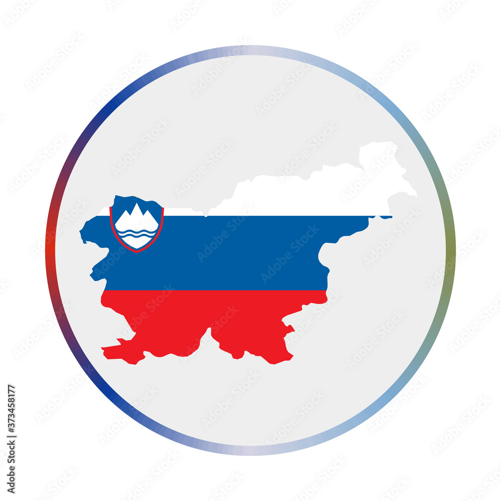 Slovenia icon. Shape of the country with Slovenia flag. Round sign with flag colors gradient ring. Elegant vector illustration. Slovenia icon. Shape of the country with Slovenia flag. Round sign with flag colors gradient ring. Elegant vector illustration.