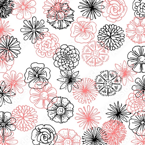 Flowers. Outline hand drawing. Isolated vector object on white background. Beautiful objects for the pattern. Naive simple style. Ink