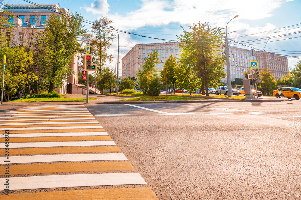 Naklejka premium Summer beautiful green streets of Moscow without people