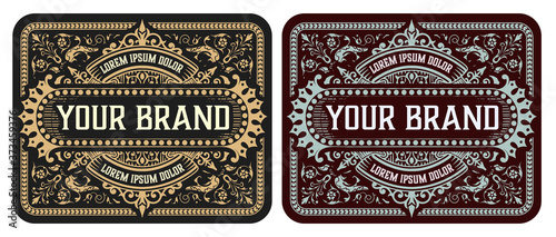 Old label with floral details. Elements by layers.