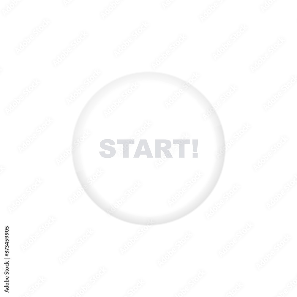 Start white button. Neumorphism. Realistic button on white background. Neumorphic design Start white button. Neumorphism. Realistic button on white background. Neumorphic design