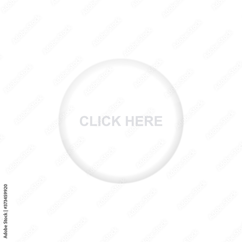 Click here white button. Neumorphism. Realistic button on white background. Neumorphic design Click here white button. Neumorphism. Realistic button on white background. Neumorphic design