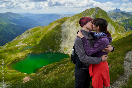 Hiking couple in the mountains